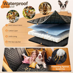 Dog Car Seat Cover for Back Seat, Pet Seat Cover Waterproof Rear Seat Protector Scratchproof Back Car Seat Cover Fits Middle Armrest for Cars Suvs Truck (55” Width) - Black